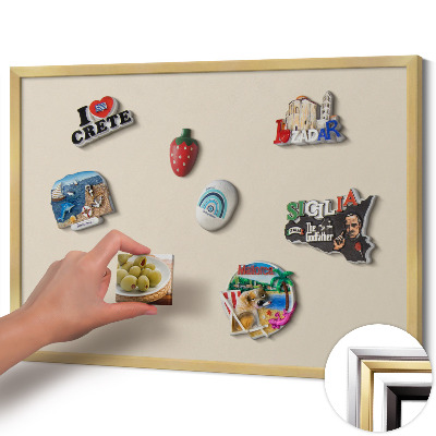 Magnetisch bord met gouden lijst Kleur lichtbeige