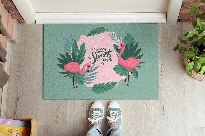 Deurmat binnen Home sweet home Flamingos