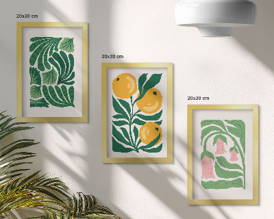 Set van ingelijste schilderijen Minimalistische plantmotieven met vruchten en bladeren.