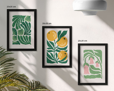 Set van ingelijste schilderijen Minimalistische plantmotieven met vruchten en bladeren.