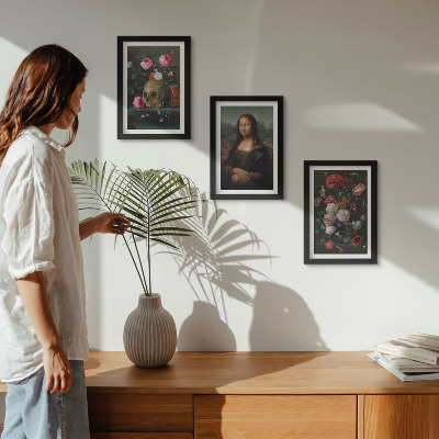 Gallery wall Vintage bloemen, schedel en Mona Lisa-portret van Leonardo da Vinci