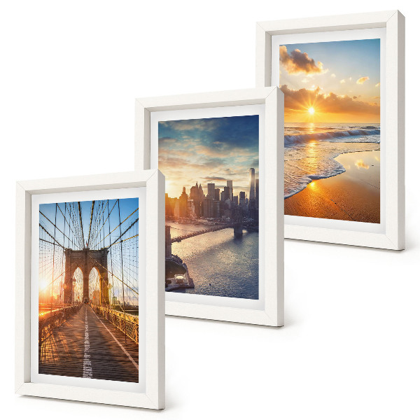 Set van ingelijste schilderijen Bruggen en zonsondergangen in het stedelijk landschap