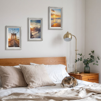 Set van ingelijste schilderijen Bruggen en zonsondergangen in het stedelijk landschap