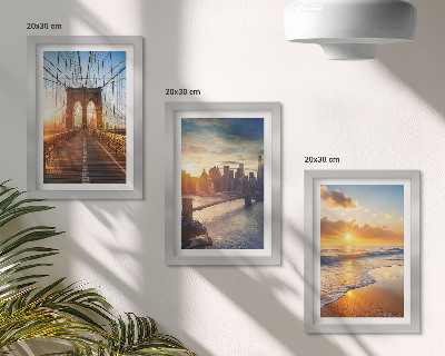 Set van ingelijste schilderijen Bruggen en zonsondergangen in het stedelijk landschap