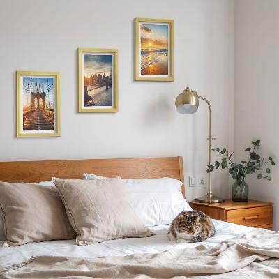 Set van ingelijste schilderijen Bruggen en zonsondergangen in het stedelijk landschap