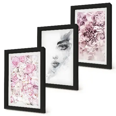 Gallery wall delicate pioenrozen en zwart-wit portret van een vrouw