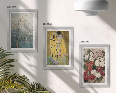 Set van ingelijste schilderijen Bloemen en bomen in de schilderstijl van De Kus van Gustav Klimt.