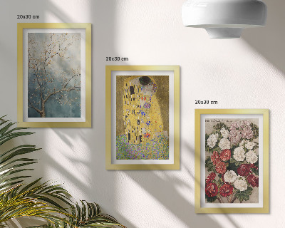 Set van ingelijste schilderijen Bloemen en bomen in de schilderstijl van De Kus van Gustav Klimt.