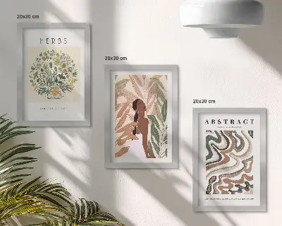 Galerijmuur boho-esthetiek met minimalistische posters in pasteltinten