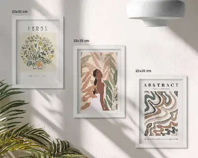 Galerijmuur boho-esthetiek met minimalistische posters in pasteltinten
