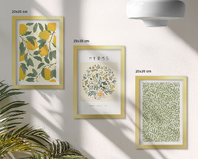 Set van ingelijste schilderijen Citroenmotieven met kruiden en plantenbladeren