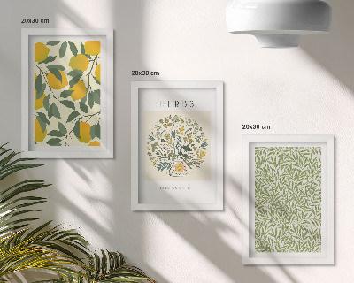 Set van ingelijste schilderijen Citroenmotieven met kruiden en plantenbladeren