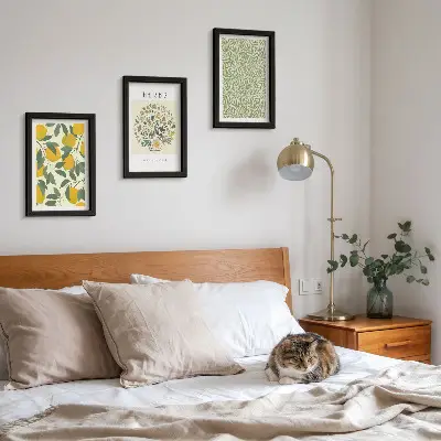 Set ingelijste schilderijen met citroenmotieven en botanische kruiden en bladeren
