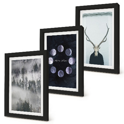 Gallery wall Boslandschap in de mist, maanfasen, hertenkop