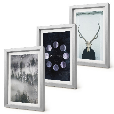 Gallery wall Boslandschap in de mist, maanfasen, hertenkop