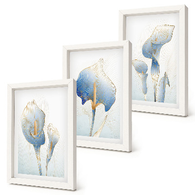 Set van ingelijste schilderijen Fijne blauwe bloemen op een lichte achtergrond