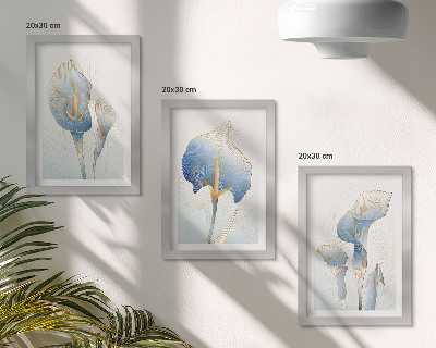 Set van ingelijste schilderijen Fijne blauwe bloemen op een lichte achtergrond