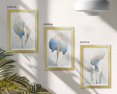 Set van ingelijste schilderijen Fijne blauwe bloemen op een lichte achtergrond