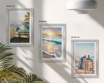Gallery wall uitzicht op de zonsondergang boven de zee in Miami tijdens je vakantie