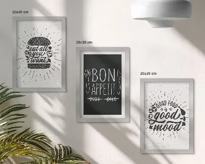 Set ingelijste schilderijen met slogans over eten en koken