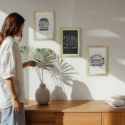 Set ingelijste schilderijen met slogans over eten en koken