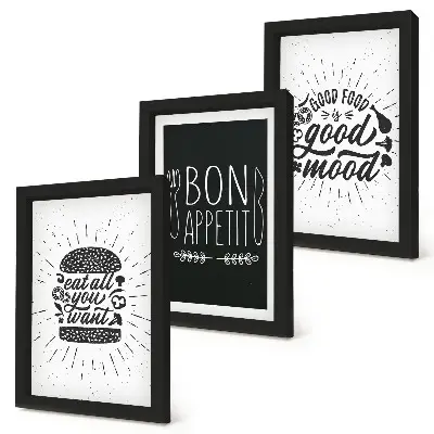 Set ingelijste schilderijen met slogans over eten en koken