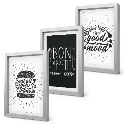 Set ingelijste schilderijen met slogans over eten en koken