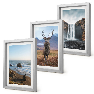 Gallery wall Berglandschap met een waterval, een hert en een strand.