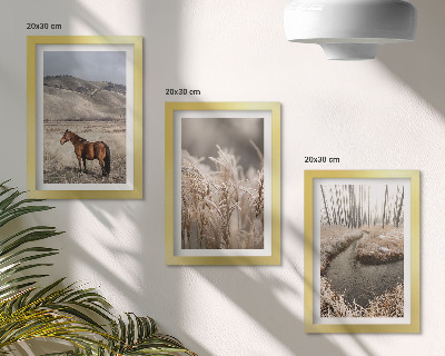 Gallery wall Paarden in een landschap van grassen en een winterse beek.