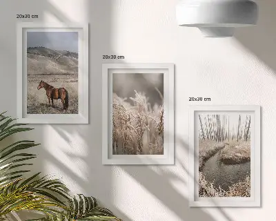 Gallery wall paarden in een landschap met grassen en een winterse beek