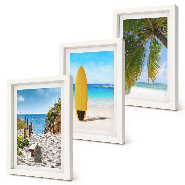 Gallery wall Vakantiebeelden van het strand, de golven en palmbomen in de tropen.