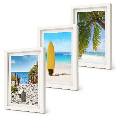 Gallery wall Vakantiebeelden van het strand, de golven en palmbomen in de tropen.