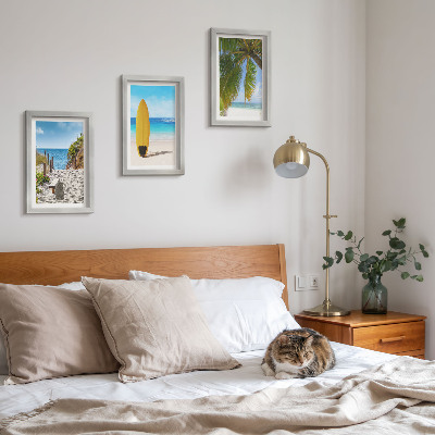 Gallery wall Vakantiebeelden van het strand, de golven en palmbomen in de tropen.