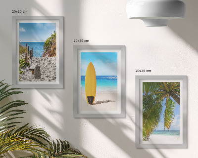 Gallery wall Vakantiebeelden van het strand, de golven en palmbomen in de tropen.