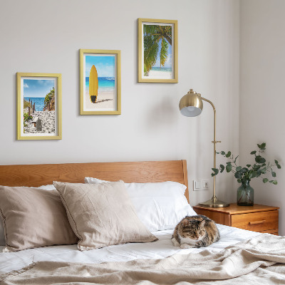 Gallery wall Vakantiebeelden van het strand, de golven en palmbomen in de tropen.