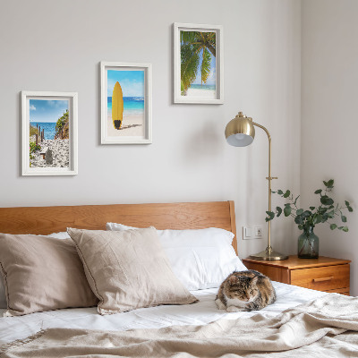 Gallery wall Vakantiebeelden van het strand, de golven en palmbomen in de tropen.