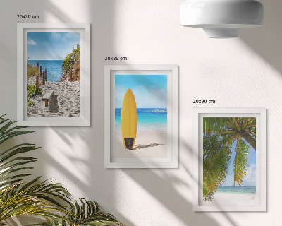 Gallery wall Vakantiebeelden van het strand, de golven en palmbomen in de tropen.