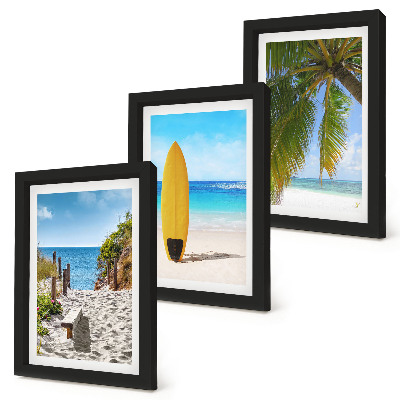 Gallery wall Vakantiebeelden van het strand, de golven en palmbomen in de tropen.