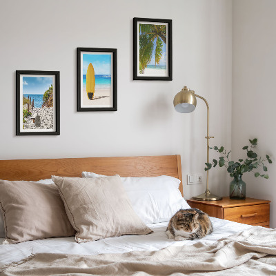 Gallery wall Vakantiebeelden van het strand, de golven en palmbomen in de tropen.
