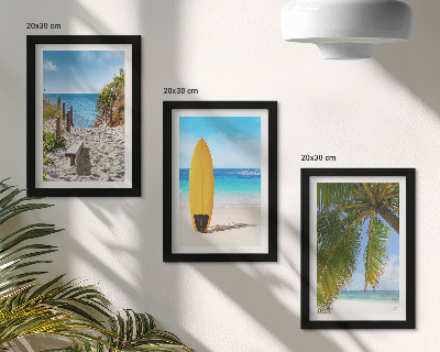 Gallery wall Vakantiebeelden van het strand, de golven en palmbomen in de tropen.