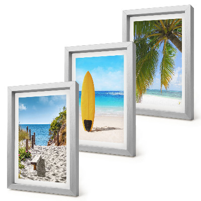 Gallery wall Vakantiebeelden van het strand, de golven en palmbomen in de tropen.