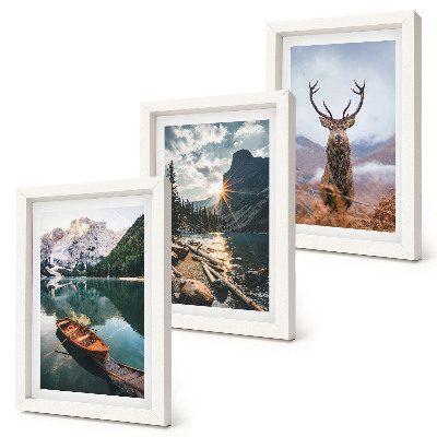 Gallery wall Boot op een bergmeer, zonsondergang, herten in de natuur