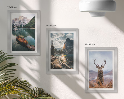 Gallery wall Boot op een bergmeer, zonsondergang, herten in de natuur
