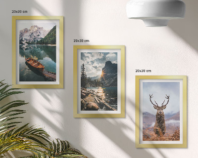 Gallery wall Boot op een bergmeer, zonsondergang, herten in de natuur