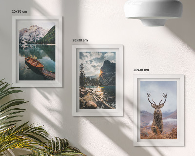 Gallery wall Boot op een bergmeer, zonsondergang, herten in de natuur