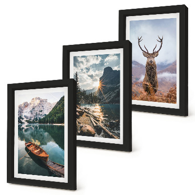 Gallery wall Boot op een bergmeer, zonsondergang, herten in de natuur