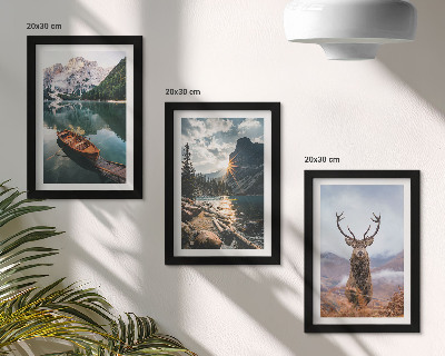 Gallery wall Boot op een bergmeer, zonsondergang, herten in de natuur