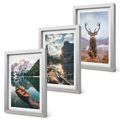 Gallery wall Boot op een bergmeer, zonsondergang, herten in de natuur