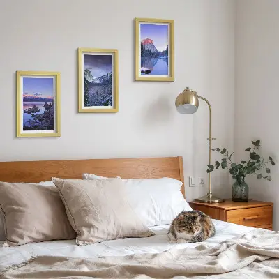 Gallery wall berglandschappen bij schemering met uitzicht op het water
