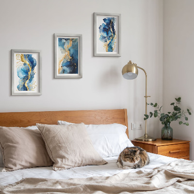 Set van ingelijste schilderijen Blauwe abstracte patronen met subtiele accenten